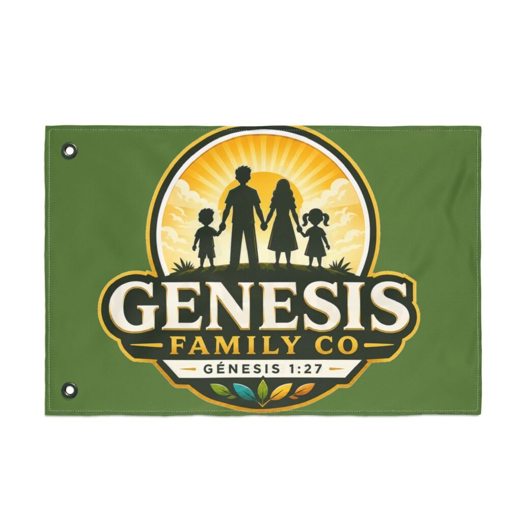 Genesis Family Co Flag — Double-Sided Family Crest Banner (Genesis 1:27)